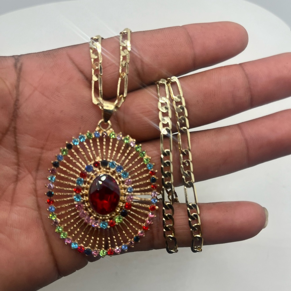 Gold filled Multicolor Pendant Necklace unisex